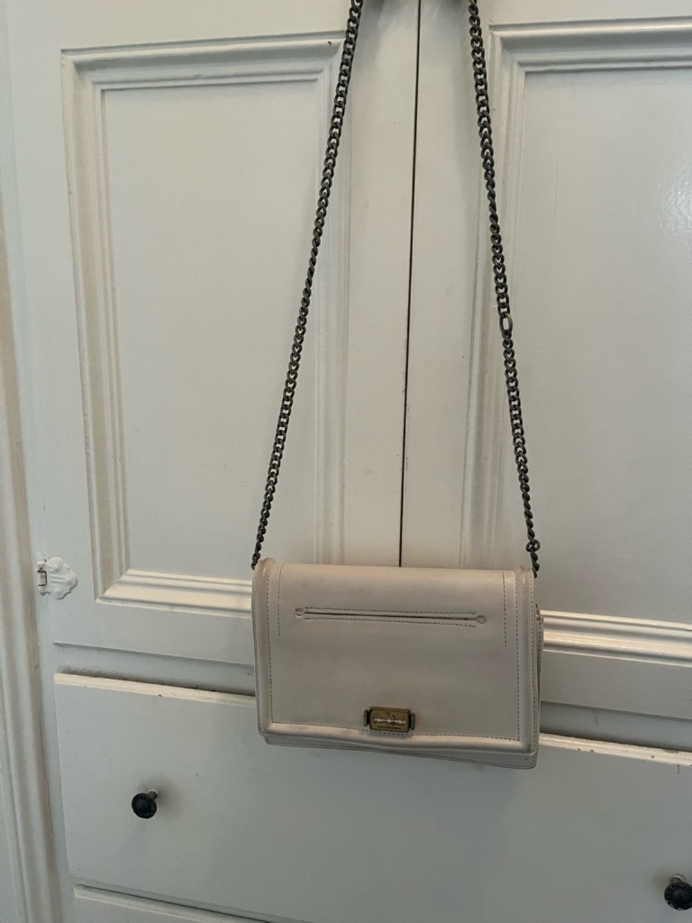 Leather Crossbody Shoulder Bag - Light Beige